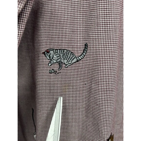 VTG Teddi Button Up Shirt 2X Embroidered Cats Burgundy Houndstooth Short Sleeve - Picture 7 of 8
